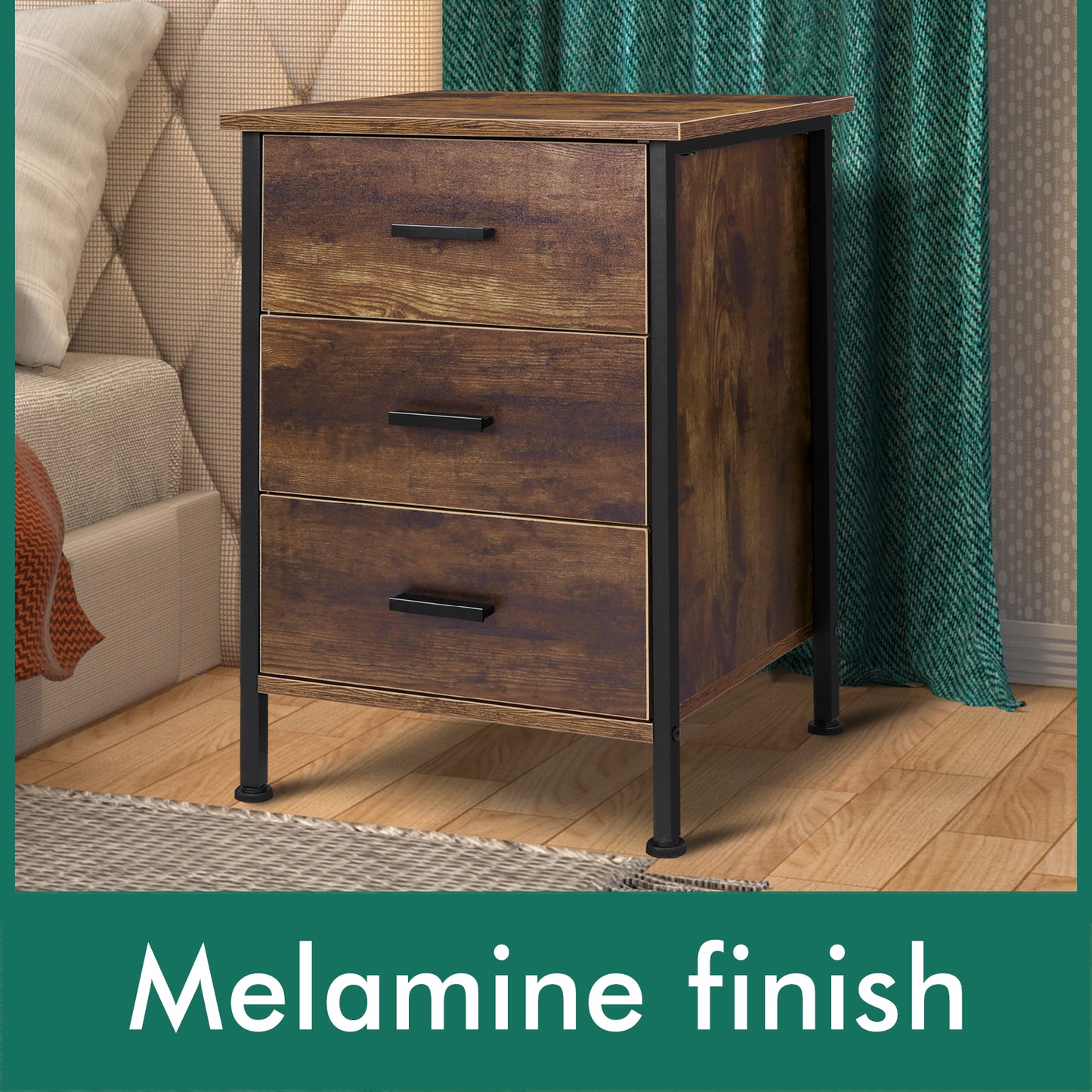 ELFORDSON Bedside Table Retro Wooden Nightstand Storage Side Cabinet, Rustic Brown