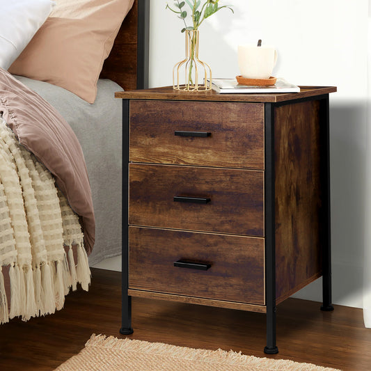 ELFORDSON Bedside Table Retro Wooden Nightstand Storage Side Cabinet, Rustic Brown