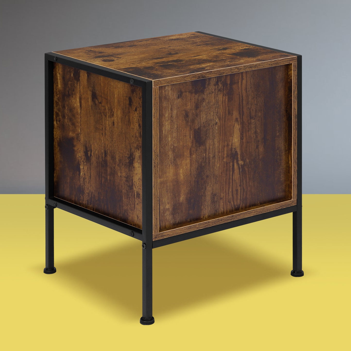 ELFORDSON Bedside Table Retro Wooden Nightstand Storage Side Cabinet, Rustic Brown