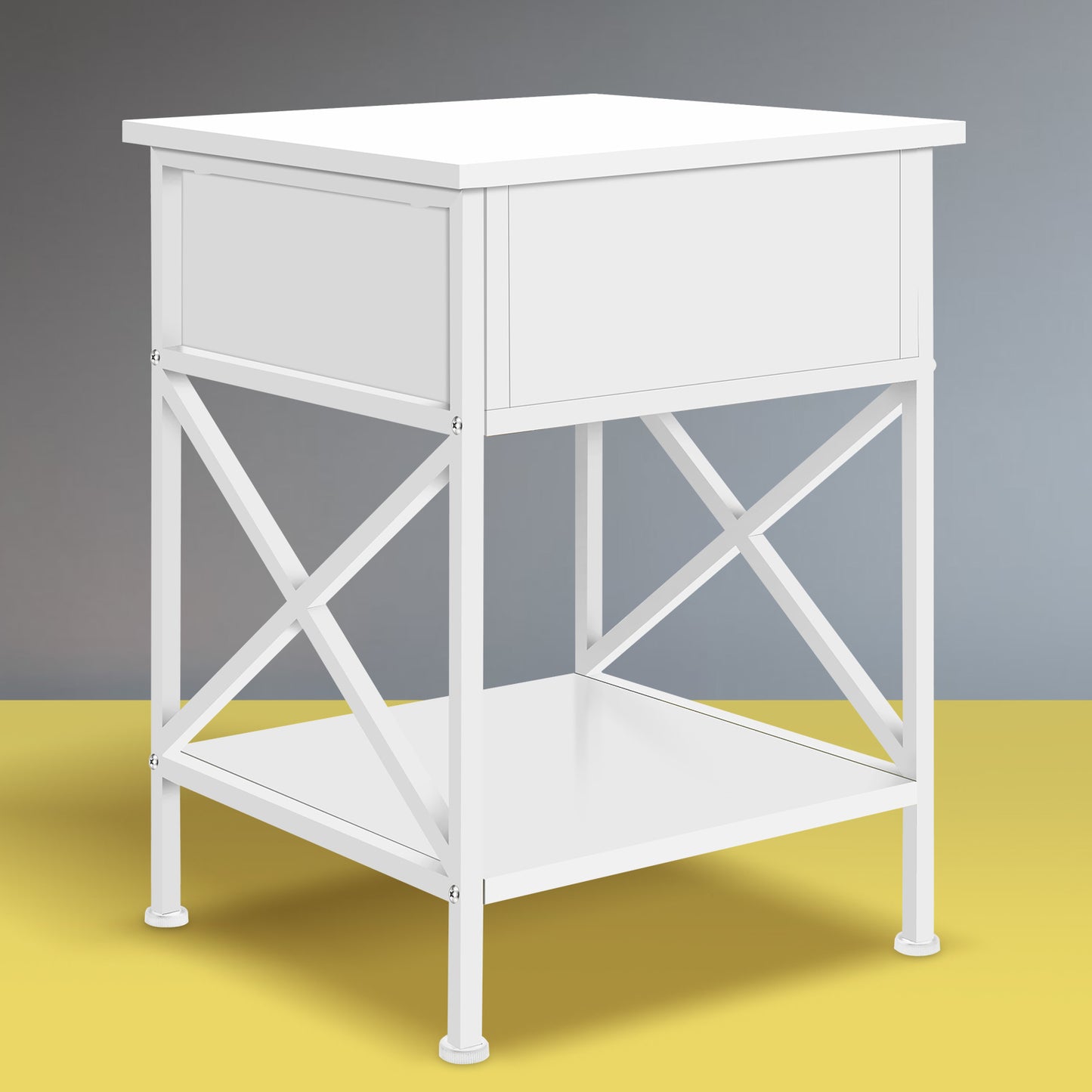 ELFORDSON Bedside Table Retro Wooden Nightstand Storage Side Cabinet, White