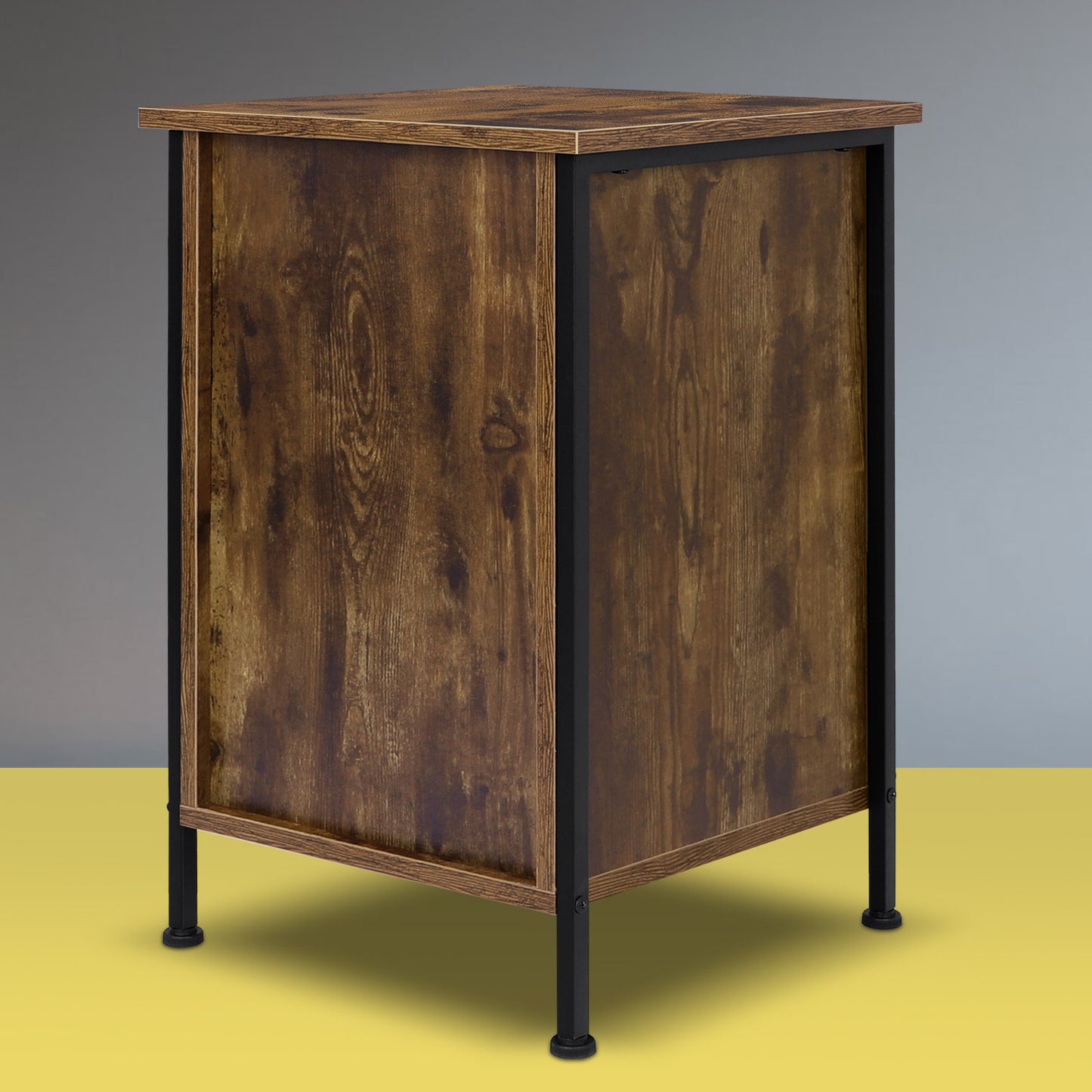 ELFORDSON Bedside Table Retro Wooden Nightstand Storage Side Cabinet, Rustic Brown