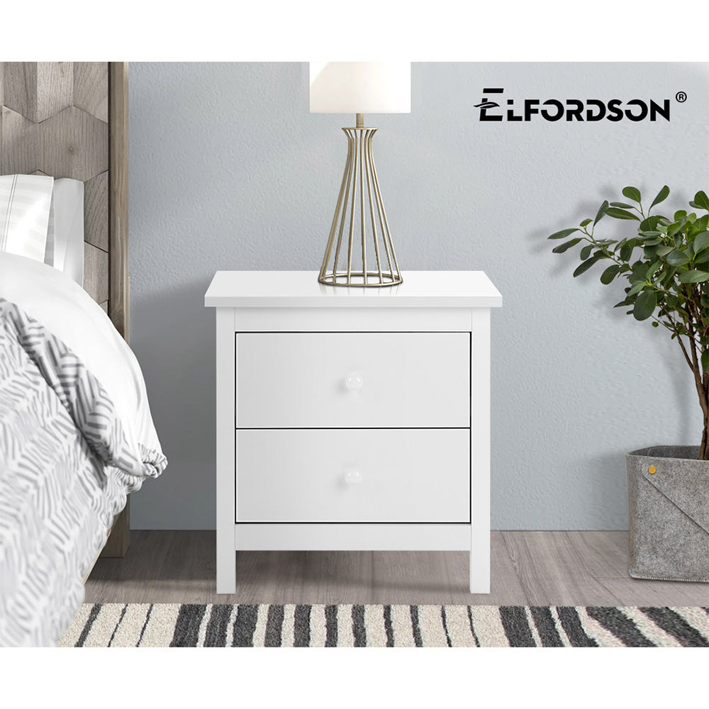 ELFORDSON Bedside Table Hamptons Nightstand Storage Side End 2 Drawers White