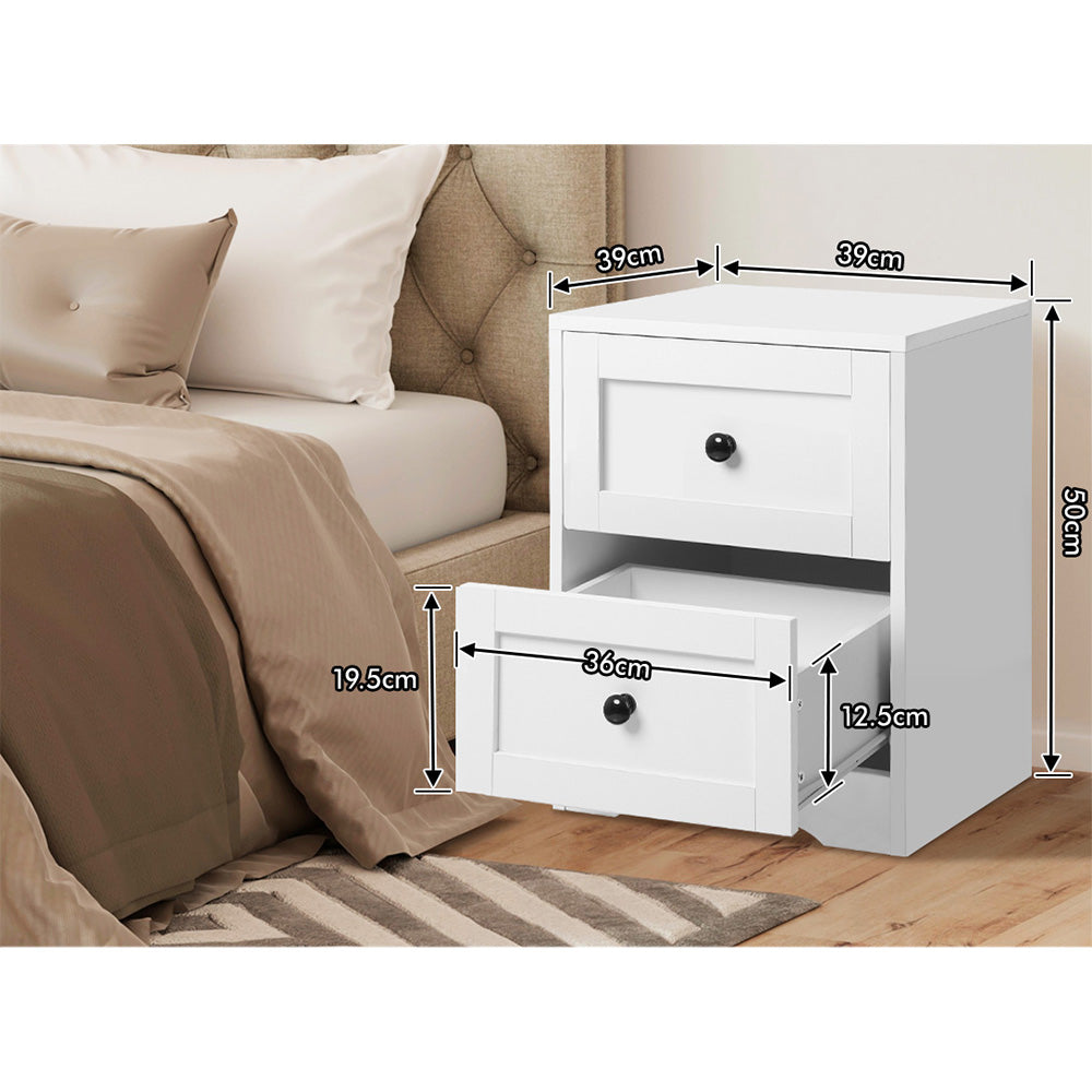 ELFORDSON Bedside Table 2 Drawers Hamptons End Storage Cabinet, White