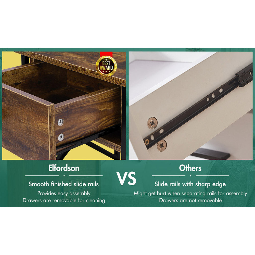 ELFORDSON Bedside Table Retro Wooden Nightstand Storage Side Cabinet, Rustic Brown