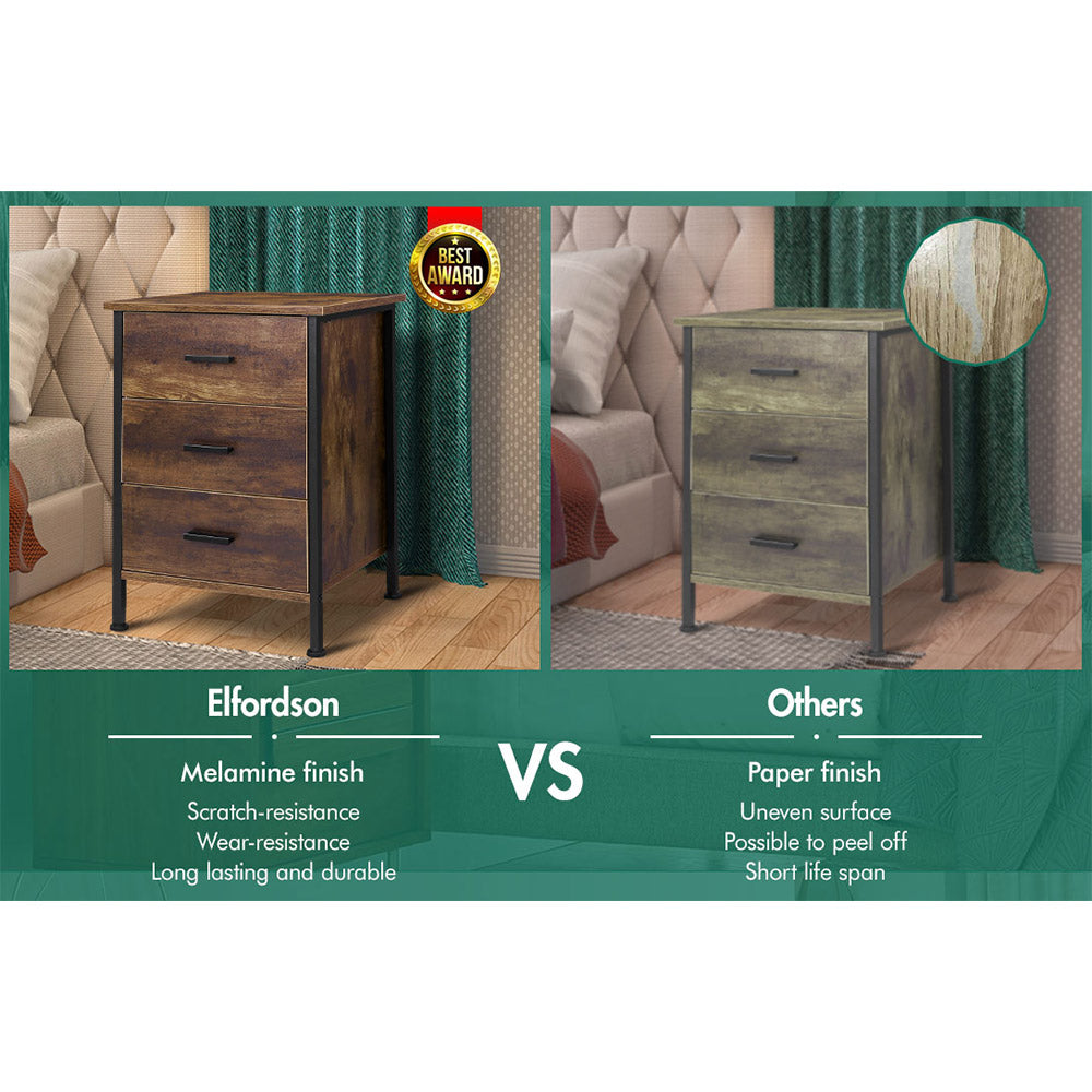 ELFORDSON Bedside Table Retro Wooden Nightstand Storage Side Cabinet, Rustic Brown