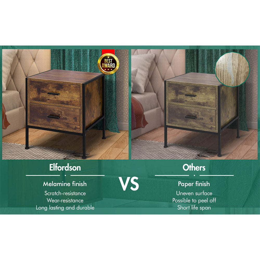 ELFORDSON Bedside Table Retro Wooden Nightstand Storage Side Cabinet, Rustic Brown