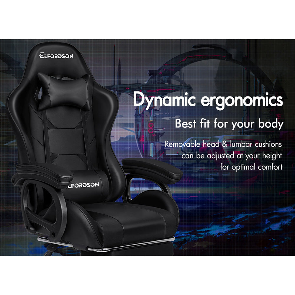 ELFORDSON Gaming Chair Lumbar Massage with Footrest, Black