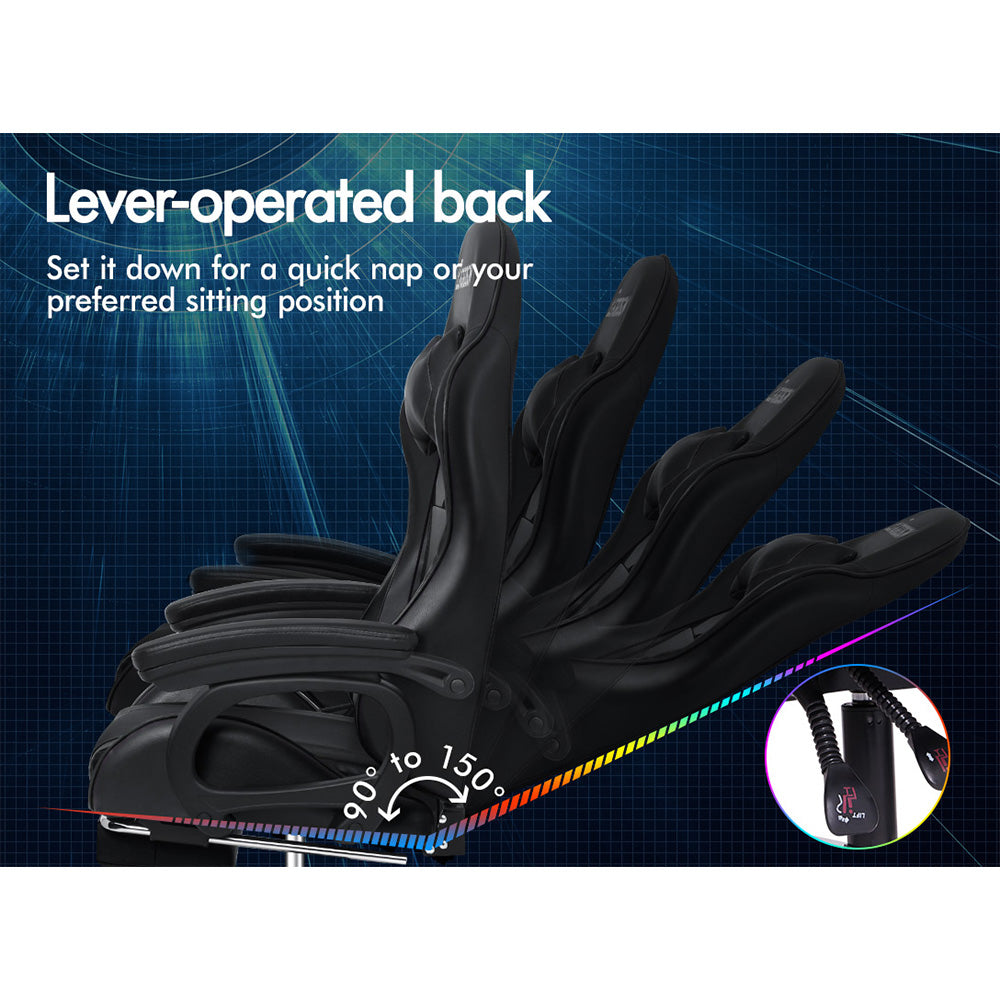ELFORDSON Gaming Chair Lumbar Massage with Footrest, Black