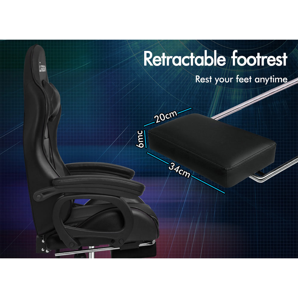 ELFORDSON Gaming Chair Lumbar Massage with Footrest, Black