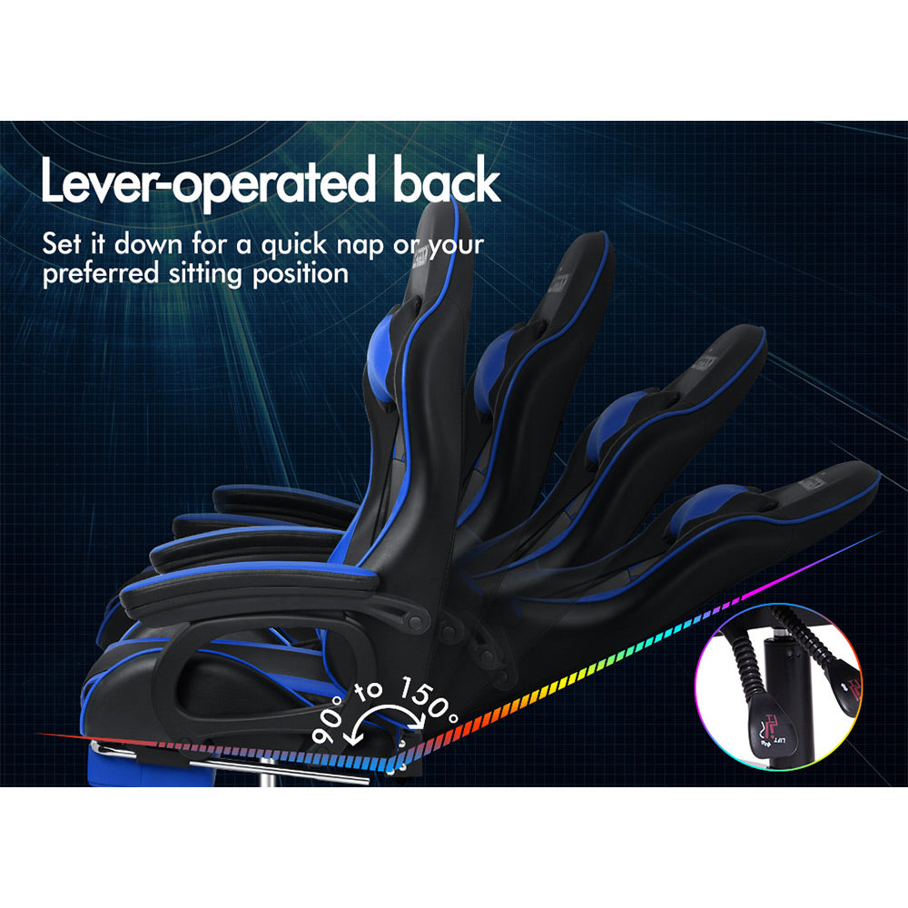 ELFORDSON Gaming Chair Lumbar Massage with Footrest, Blue & Black