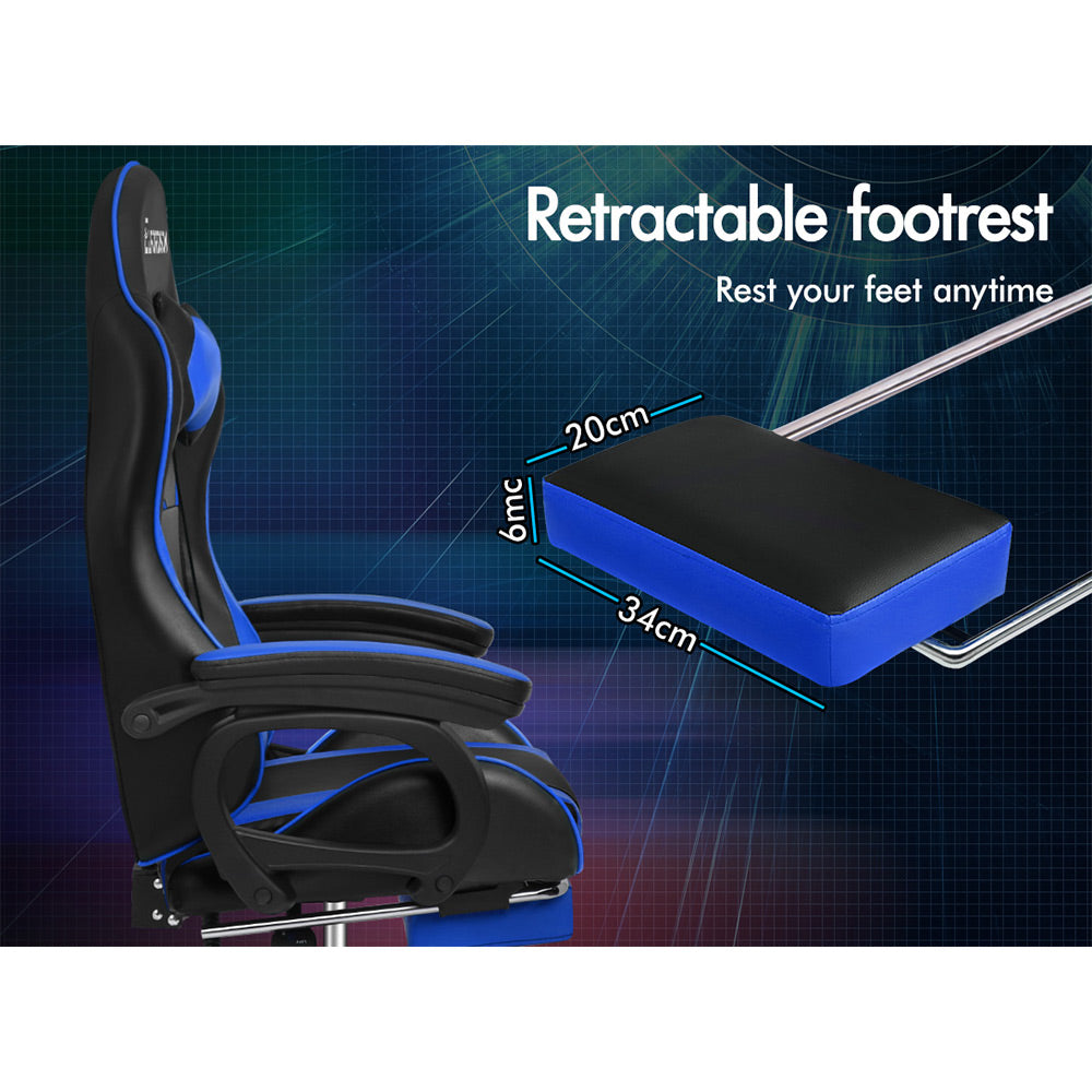 ELFORDSON Gaming Chair Lumbar Massage with Footrest, Blue & Black