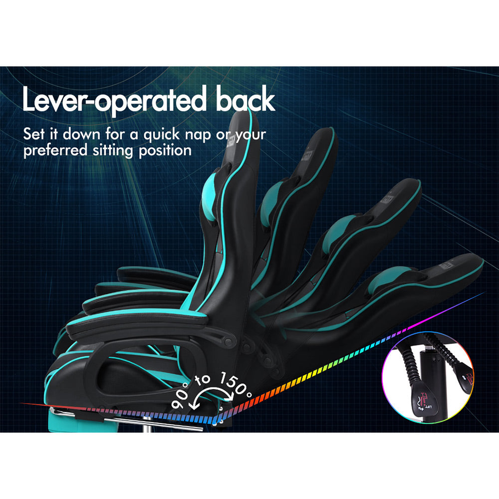ELFORDSON Gaming Chair Lumbar Massage with Footrest, Cyan & Black