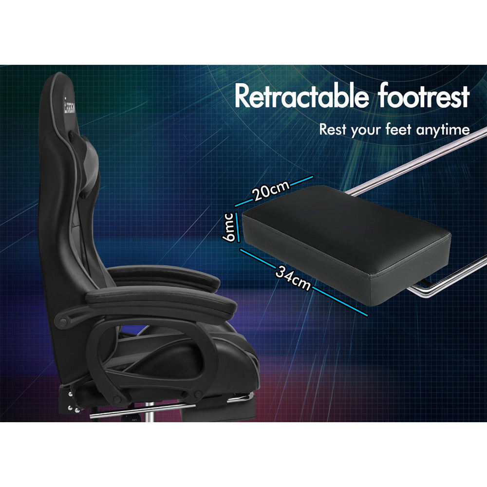 ELFORDSON Gaming Chair Lumbar Massage with Footrest, Grey & Black