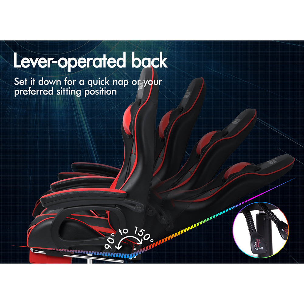 ELFORDSON Gaming Chair Lumbar Massage with Footrest, Red & Black