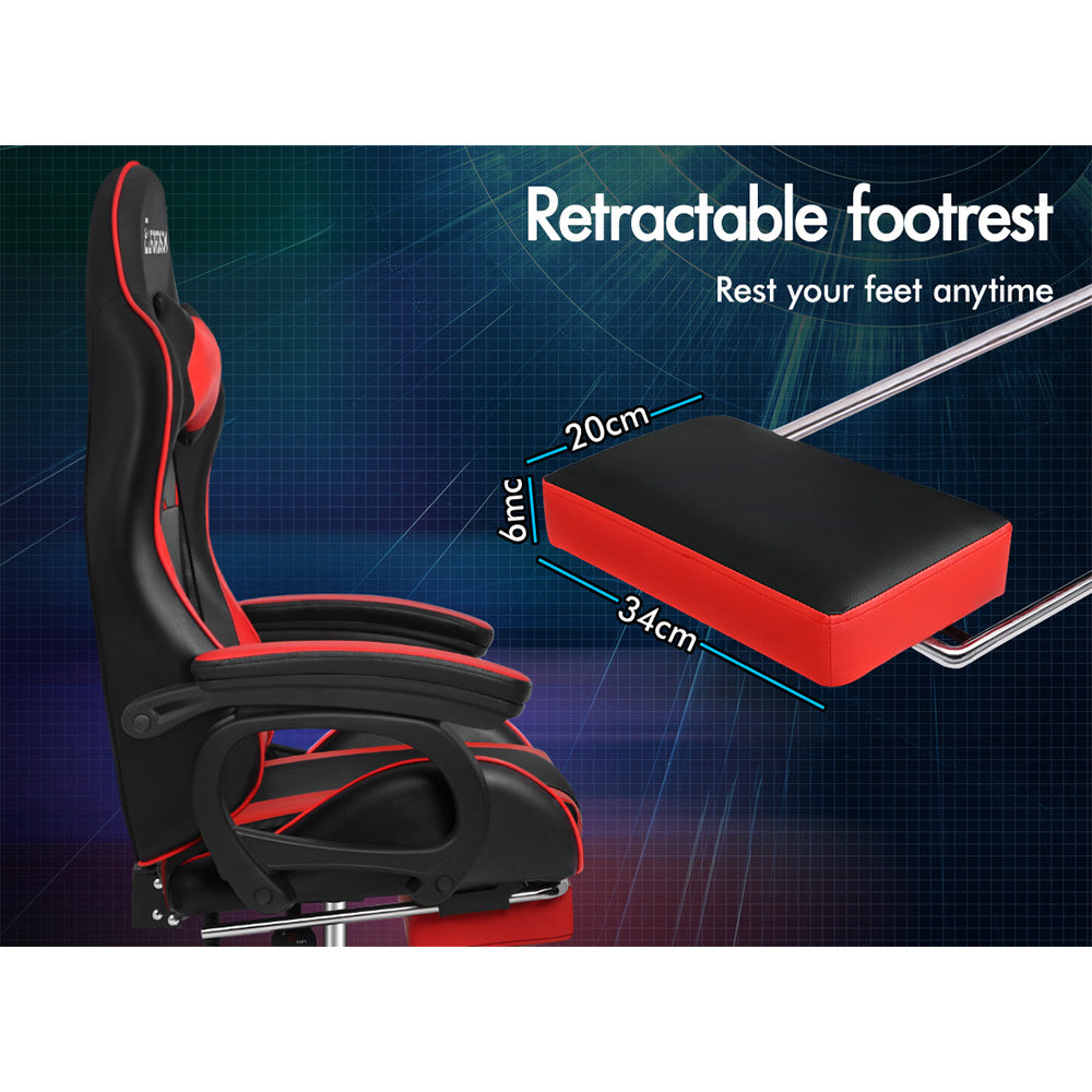 ELFORDSON Gaming Chair Lumbar Massage with Footrest, Red & Black
