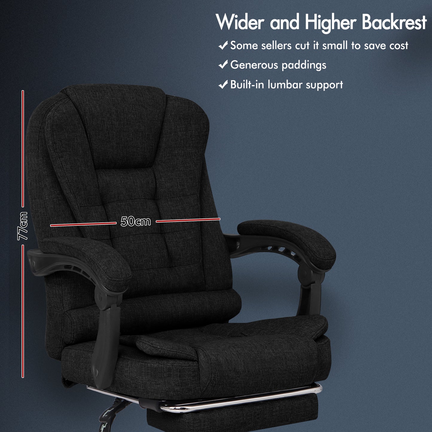 ELFORDSON Massage Office Chair with Footrest Executive Gaming Seat Breathable Fabric Upholstery, Black