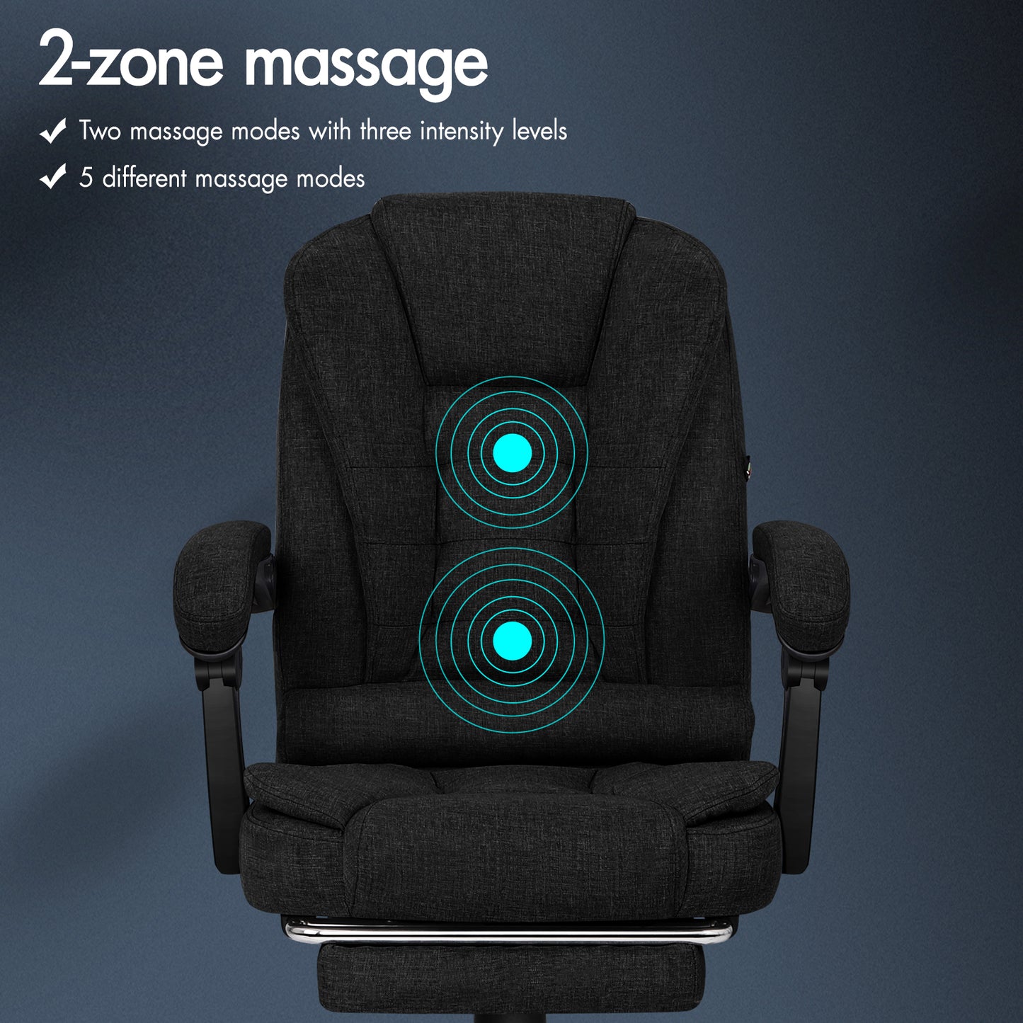 ELFORDSON Massage Office Chair with Footrest Executive Gaming Seat Breathable Fabric Upholstery, Black