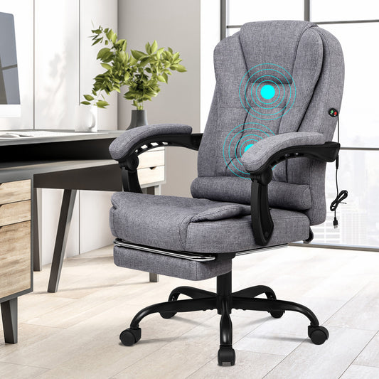 ELFORDSON Massage Office Chair with Footrest Executive Gaming Seat Breathable Fabric Upholstery, Grey