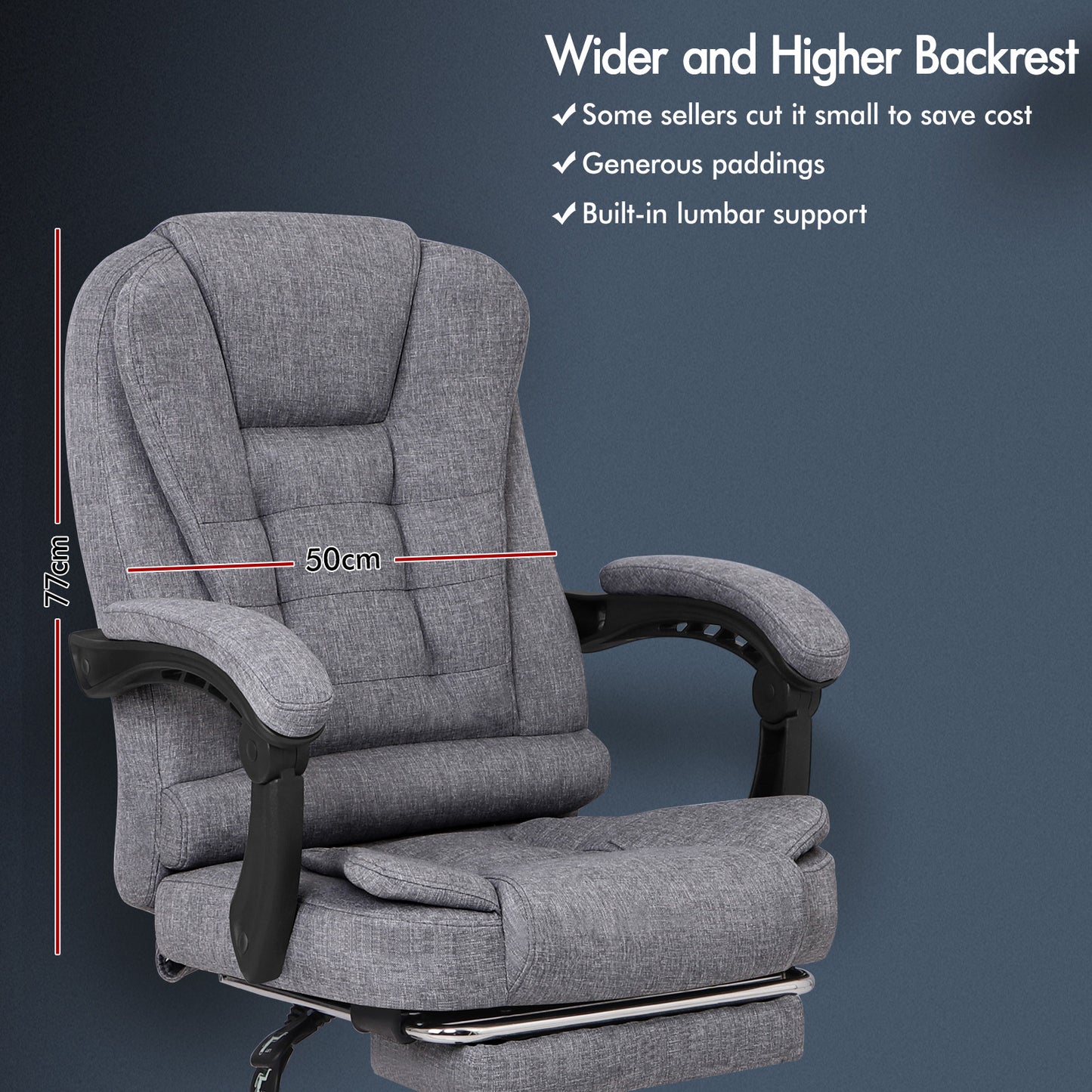 ELFORDSON Massage Office Chair with Footrest Executive Gaming Seat Breathable Fabric Upholstery, Grey