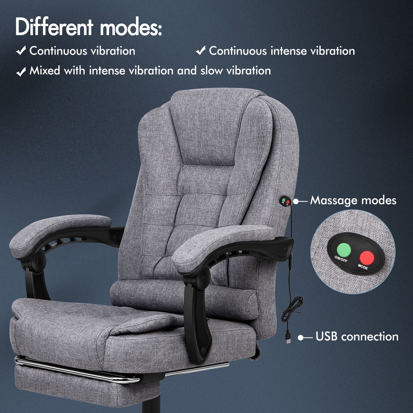 ELFORDSON Massage Office Chair with Footrest Executive Gaming Seat Breathable Fabric Upholstery, Grey
