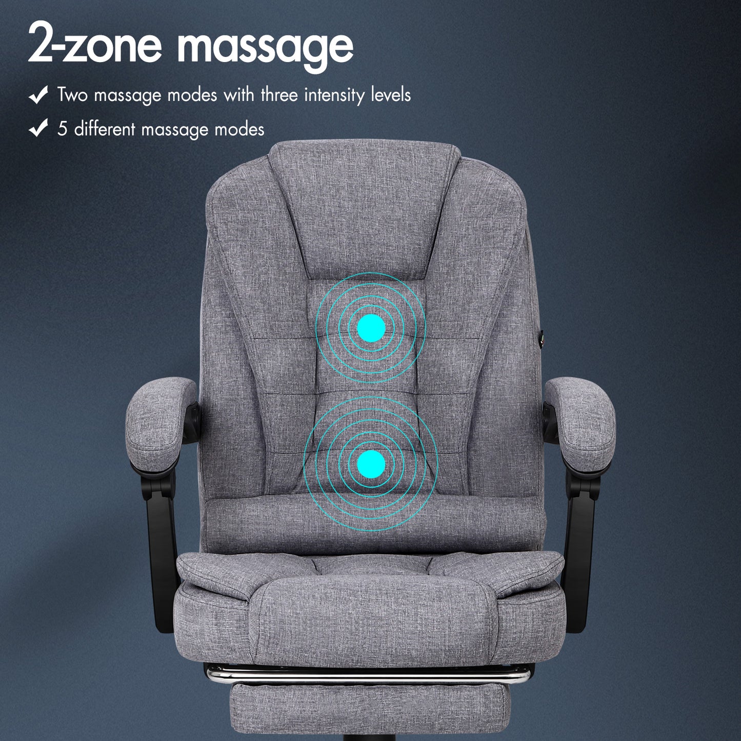 ELFORDSON Massage Office Chair with Footrest Executive Gaming Seat Breathable Fabric Upholstery, Grey