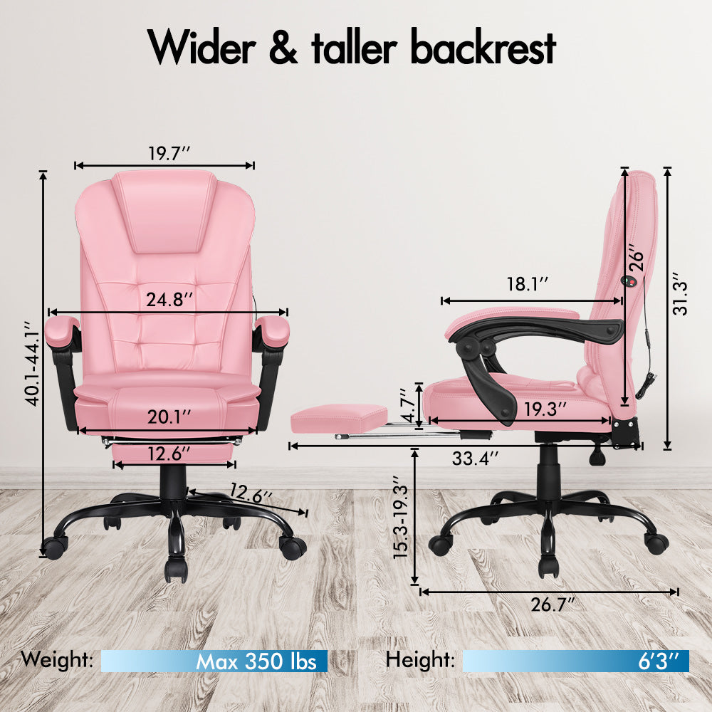 ELFORDSON Massage Office Chair with Footrest Executive Gaming Seat Leather Pink
