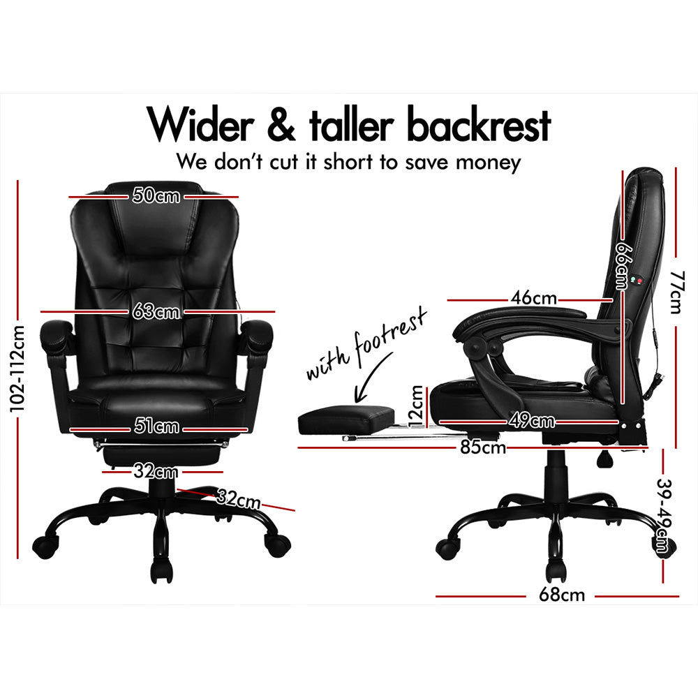 ELFORDSON Massage Office Chair with Footrest Executive Gaming Seat Leather Black