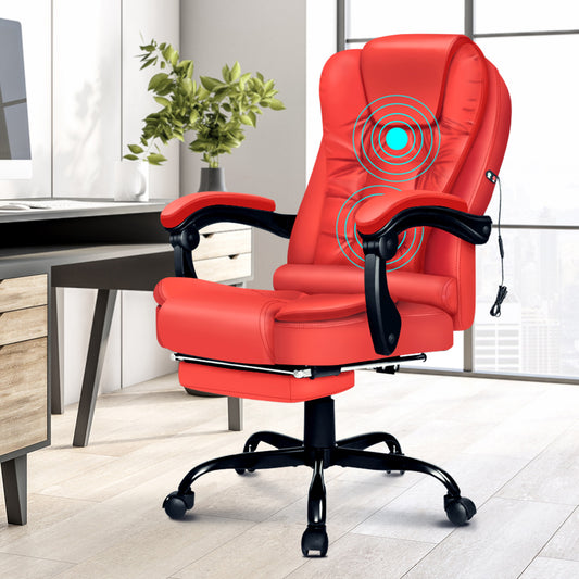 ELFORDSON Massage Office Chair with Footrest Executive Gaming Seat Leather Red