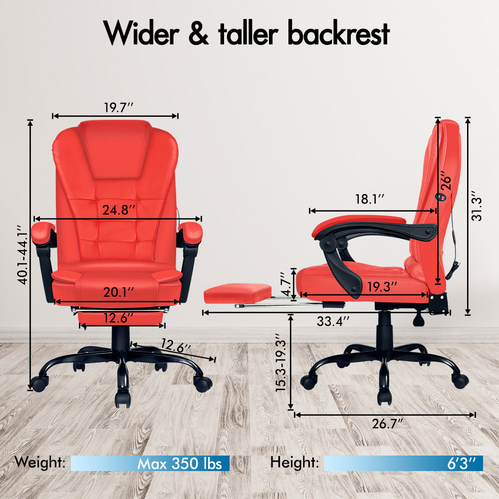 ELFORDSON Massage Office Chair with Footrest Executive Gaming Seat Leather Red