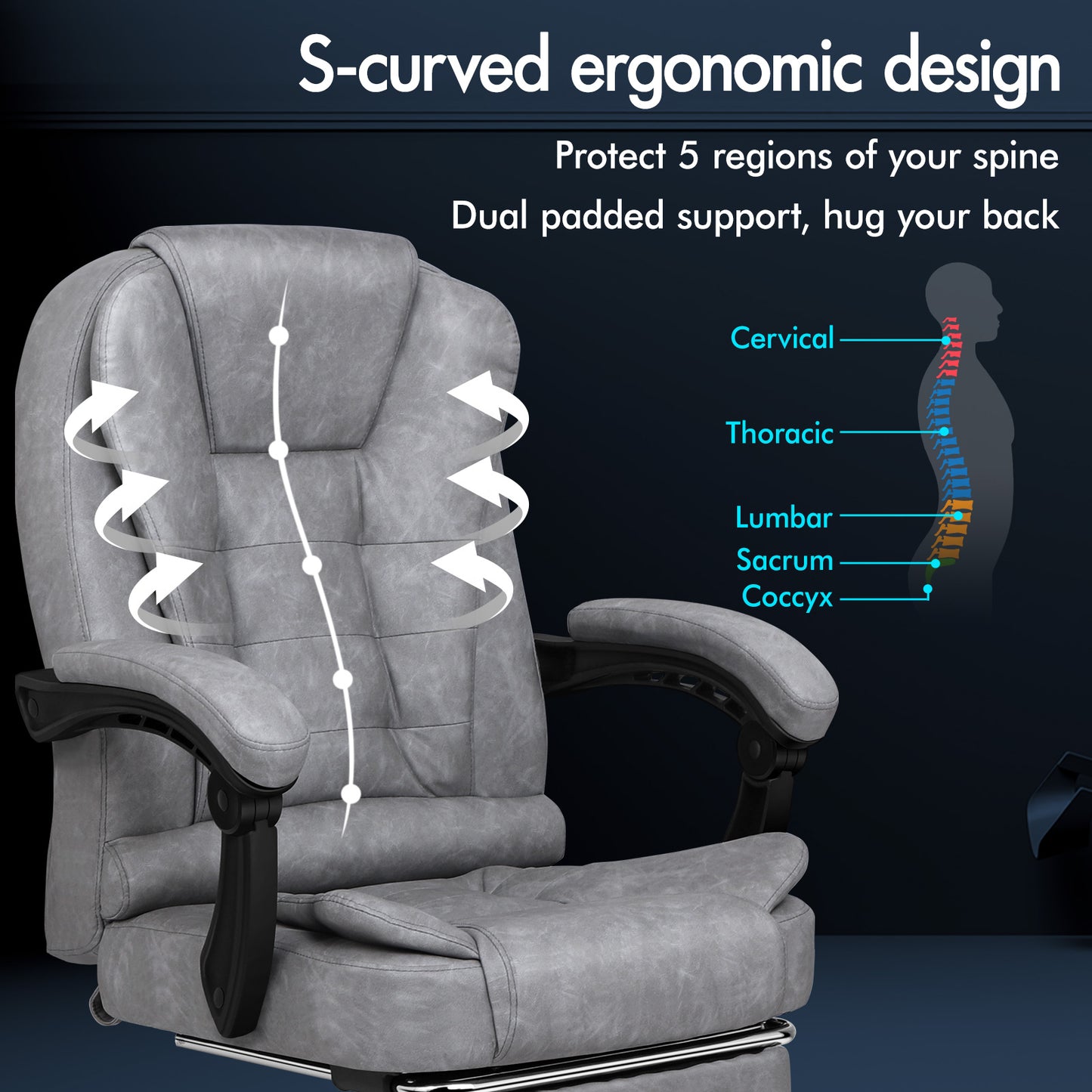 ELFORDSON Massage Office Chair with Footrest Executive Gaming Seat Upgraded Pull-up PU Leather, Vintage Grey