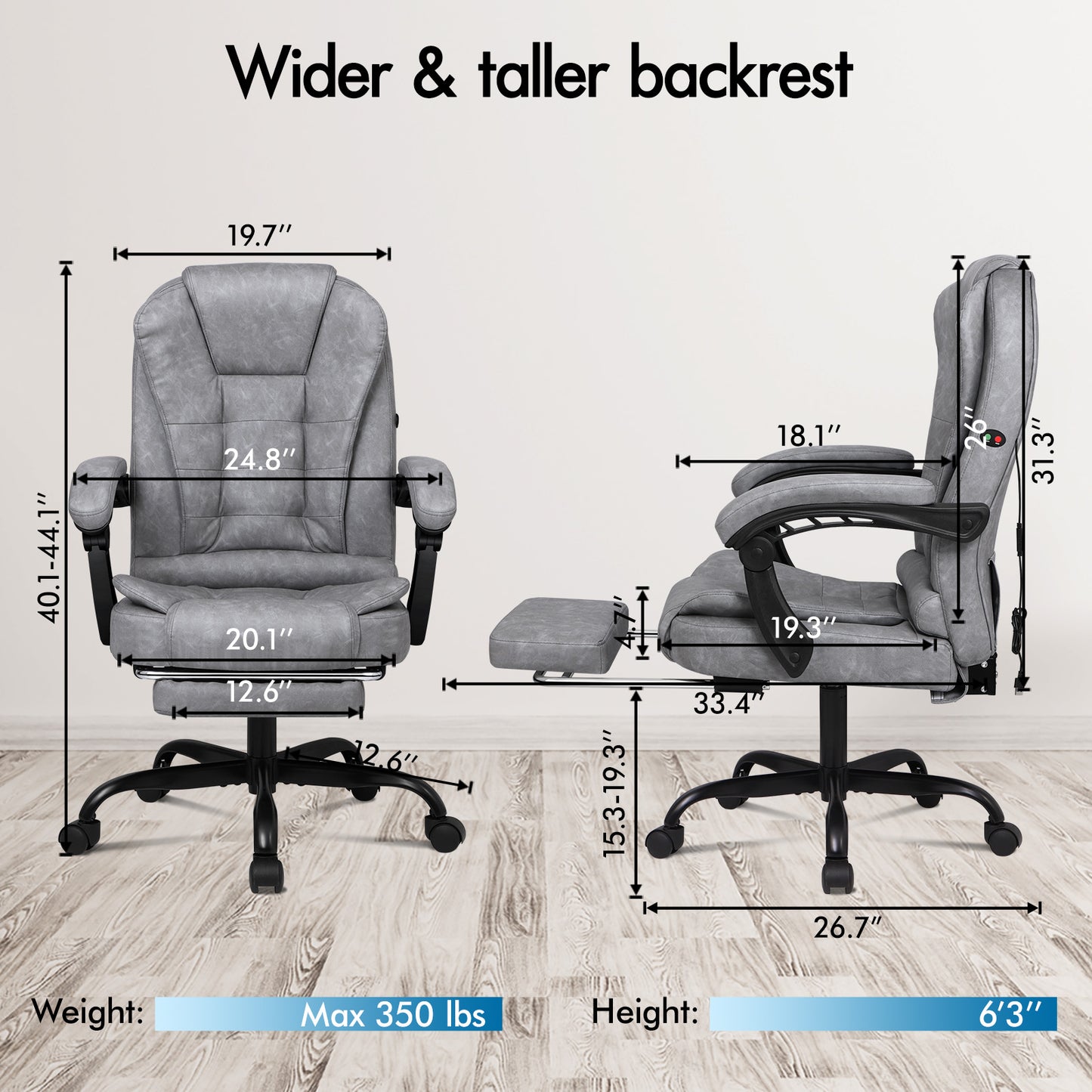 ELFORDSON Massage Office Chair with Footrest Executive Gaming Seat Upgraded Pull-up PU Leather, Vintage Grey