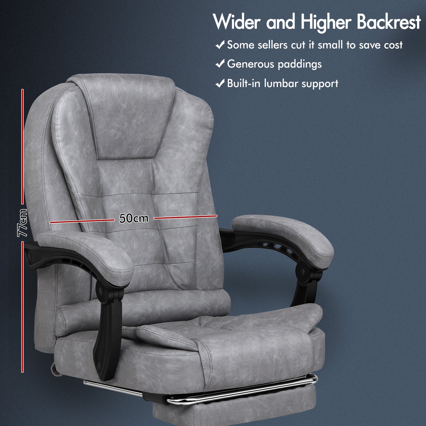 ELFORDSON Massage Office Chair with Footrest Executive Gaming Seat Upgraded Pull-up PU Leather, Vintage Grey