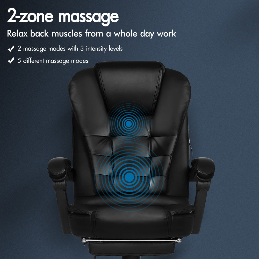 ELFORDSON Massage Office Chair with Footrest Executive Gaming Seat Leather Black