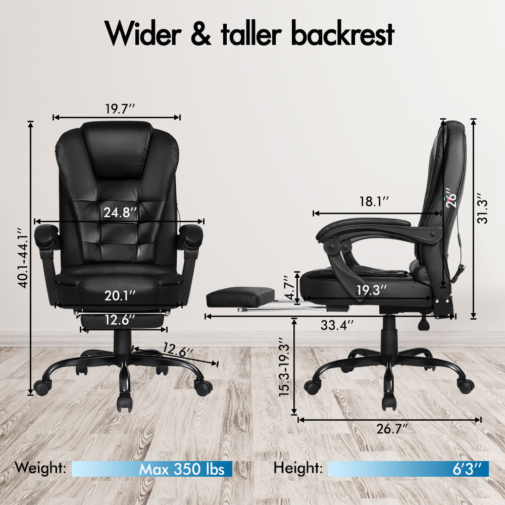 ELFORDSON Massage Office Chair with Footrest Executive Gaming Seat Leather Black