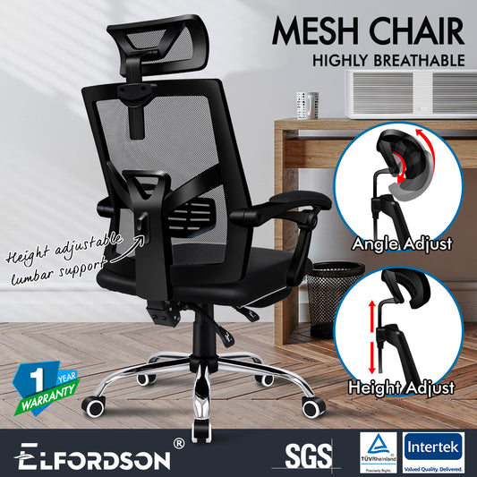 ELFORDSON Mesh Office Chair Gaming Executive Fabric Seat Racing Footrest Recline
