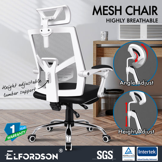 ELFORDSON Mesh Office Chair Gaming Executive Fabric Seat Racing Footrest Recline