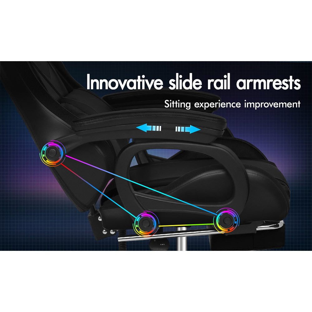 ELFORDSON Gaming Chair with RGB LED Light 8-Point Massage, Black
