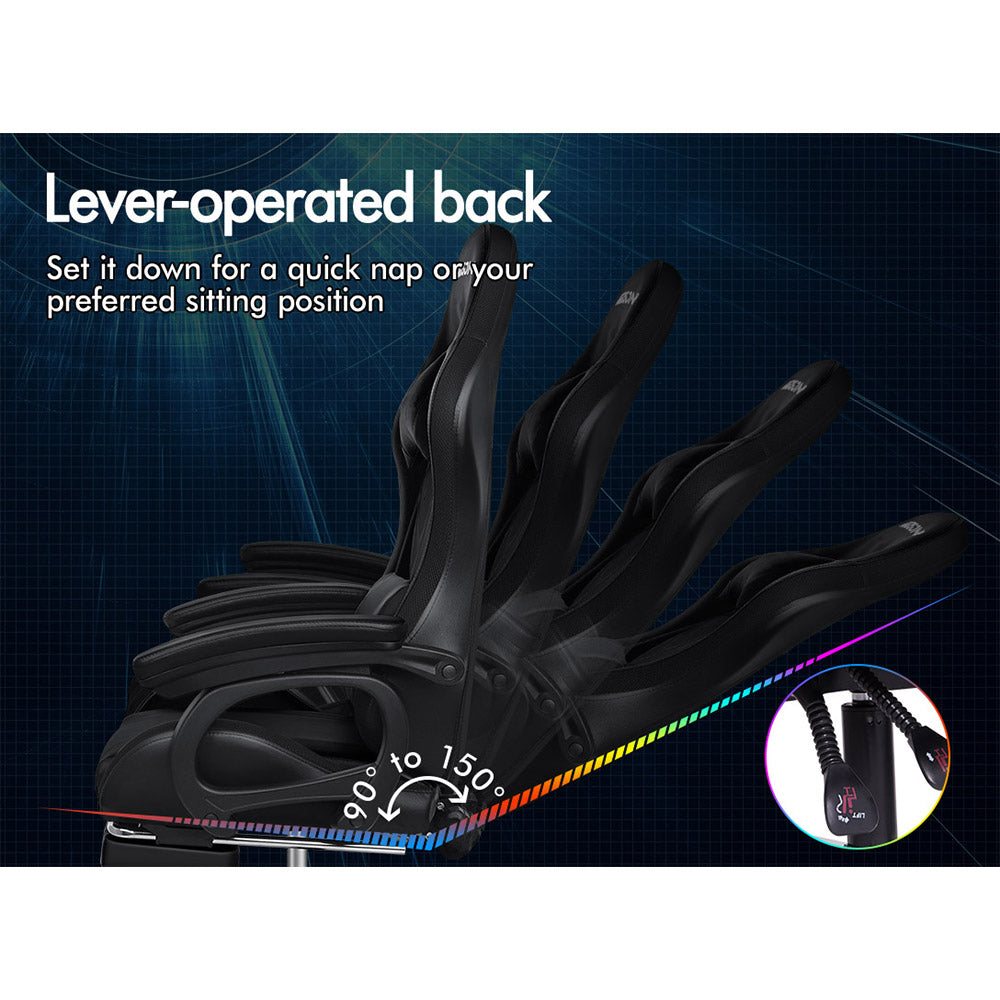 ELFORDSON Gaming Chair with RGB LED Light 8-Point Massage, Black