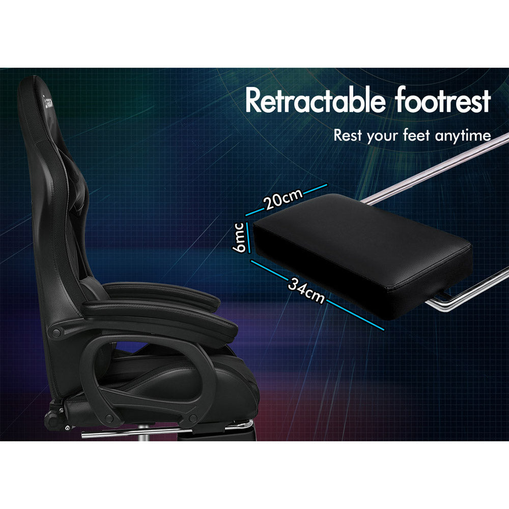 ELFORDSON Gaming Chair with RGB LED Light 8-Point Massage, Black
