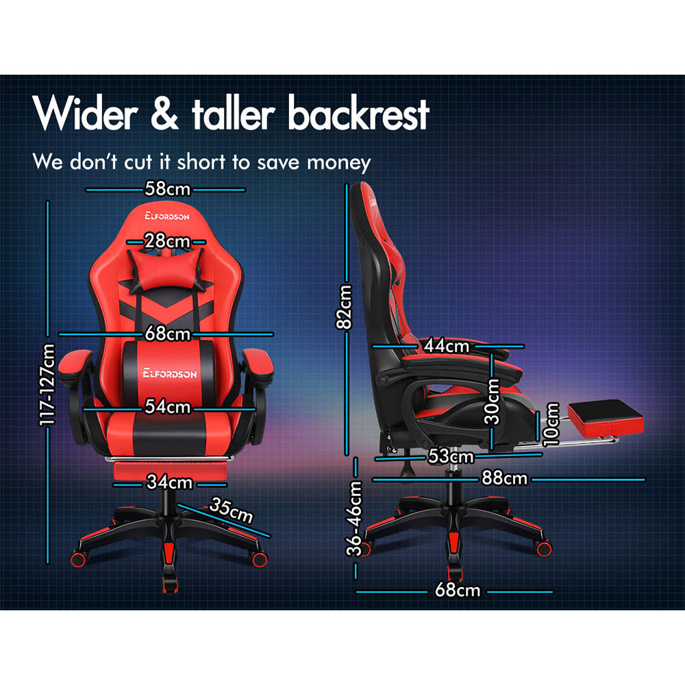 ELFORDSON Gaming Chair with RGB LED Light 8-Point Massage, Red & Black