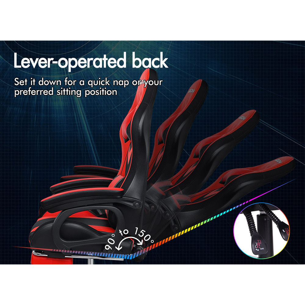 ELFORDSON Gaming Chair with RGB LED Light 8-Point Massage, Red & Black