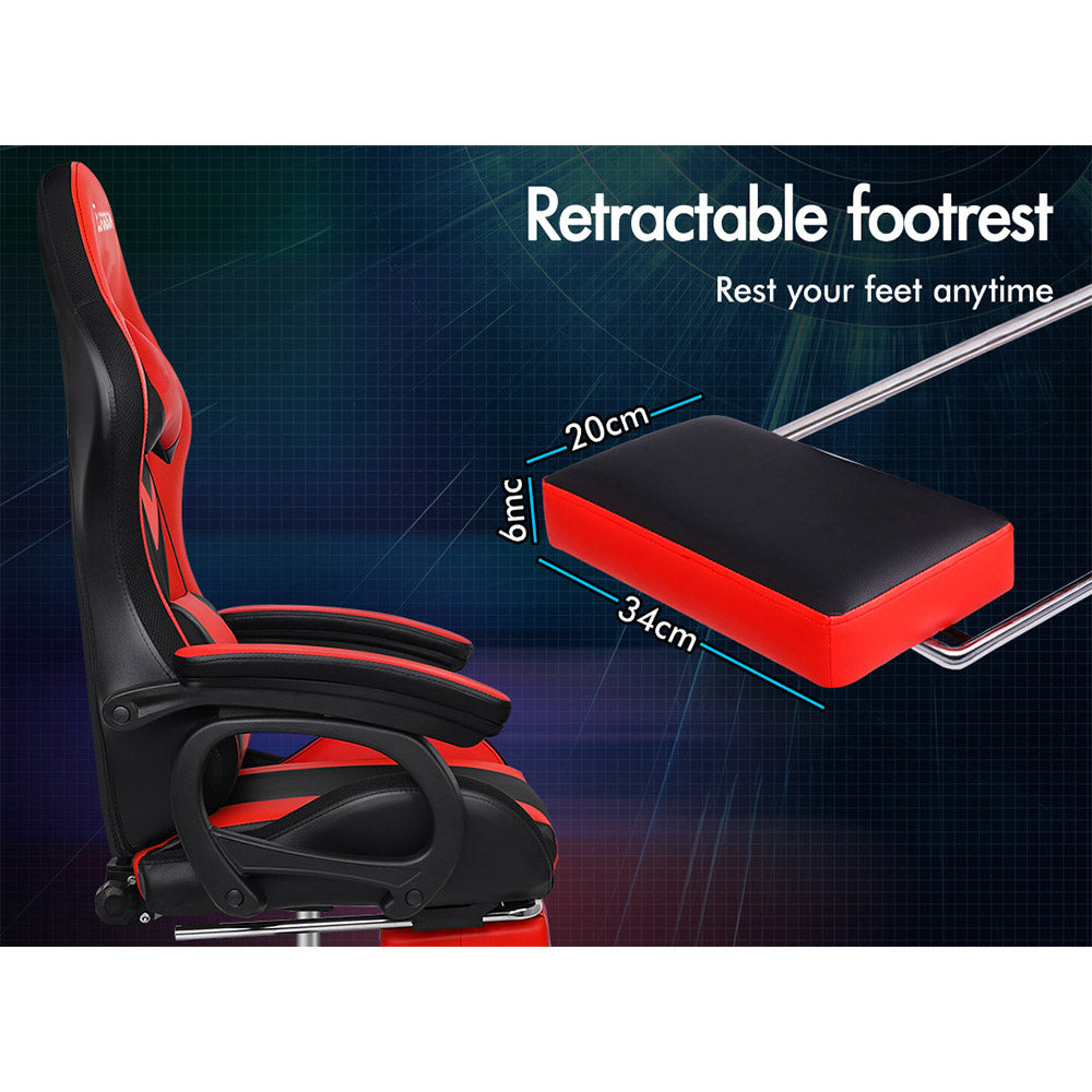 ELFORDSON Gaming Chair with RGB LED Light 8-Point Massage, Red & Black