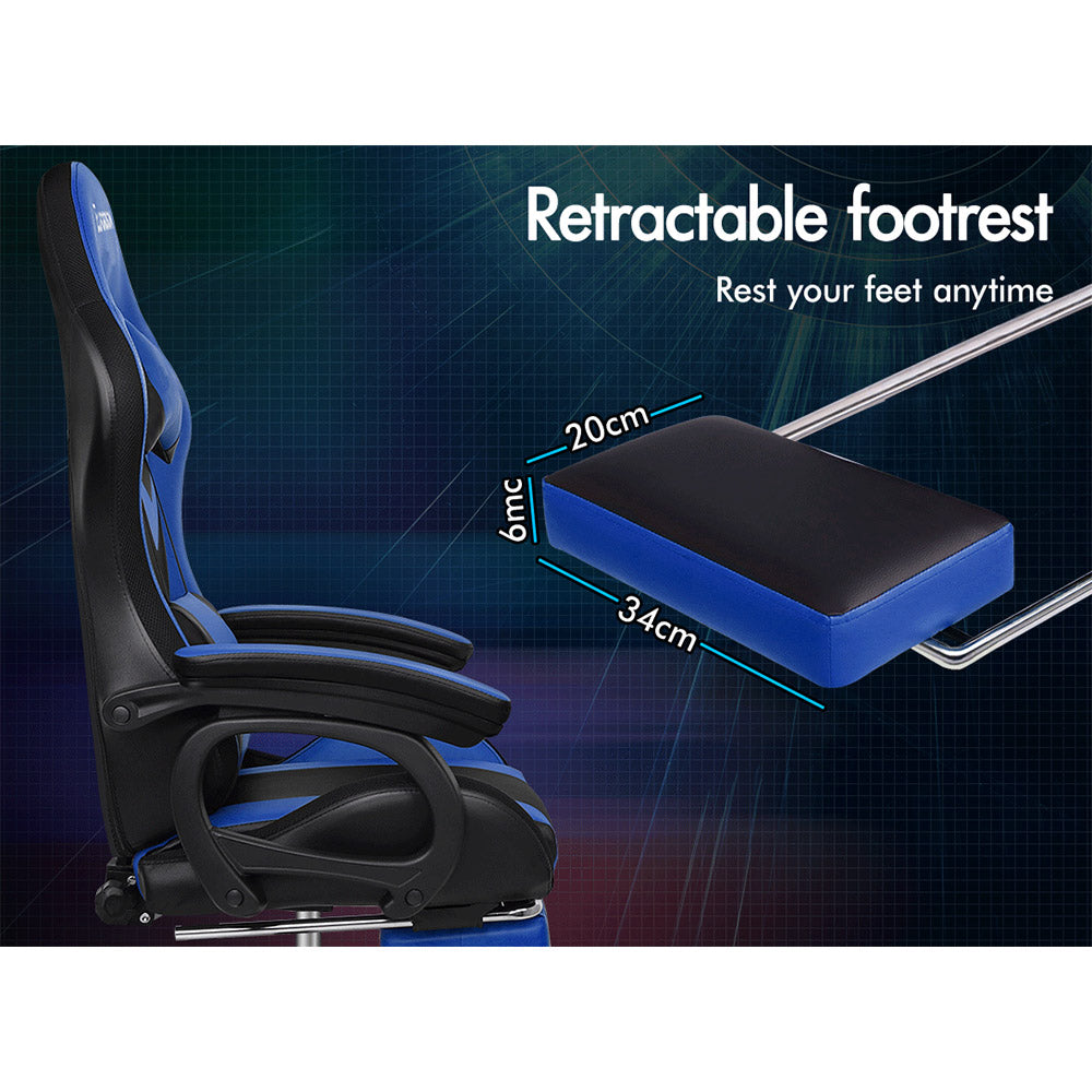 ELFORDSON Gaming Chair with RGB LED Light 8-Point Massage, Blue & Black