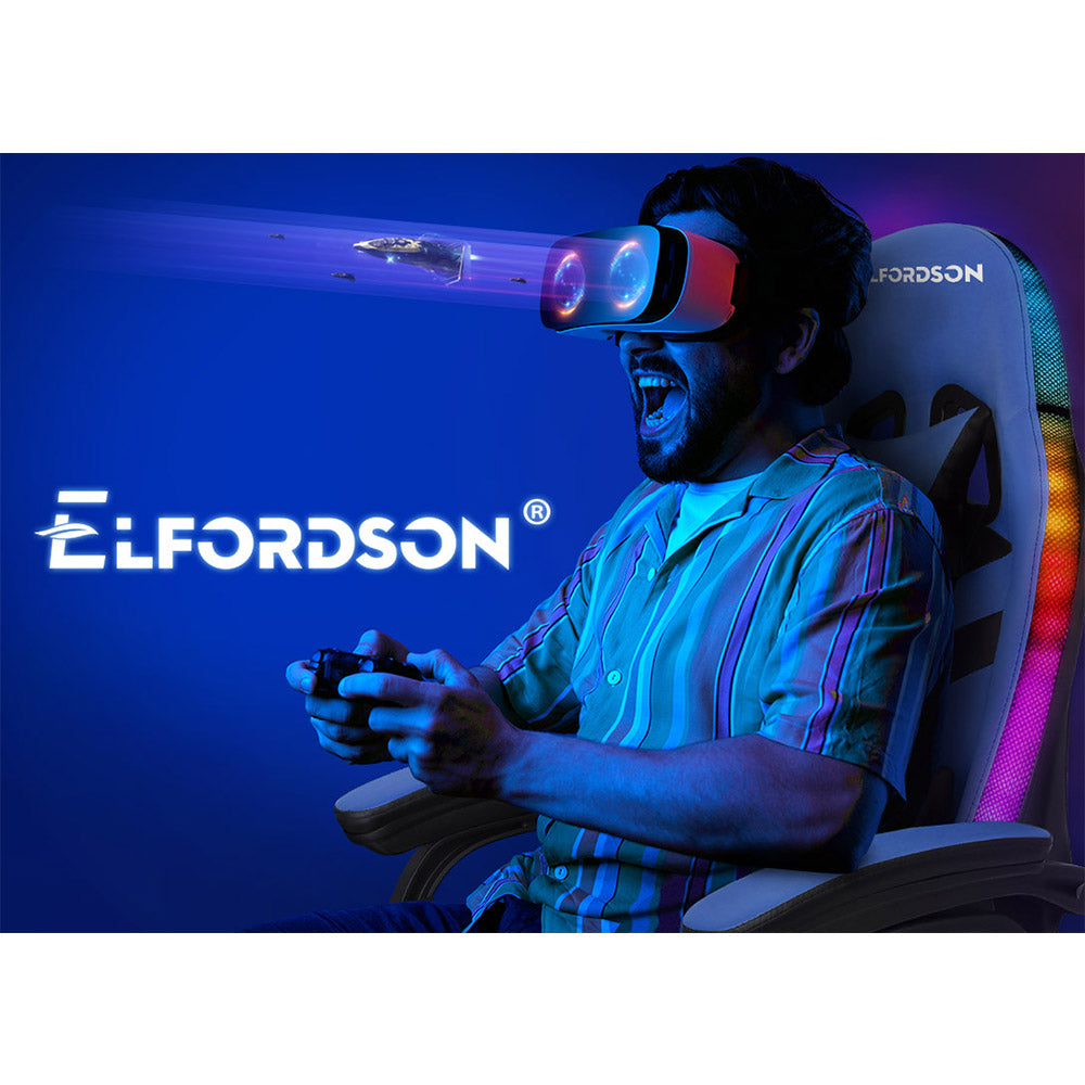 ELFORDSON Gaming Chair with RGB LED Light 8-Point Massage, Blue & Black