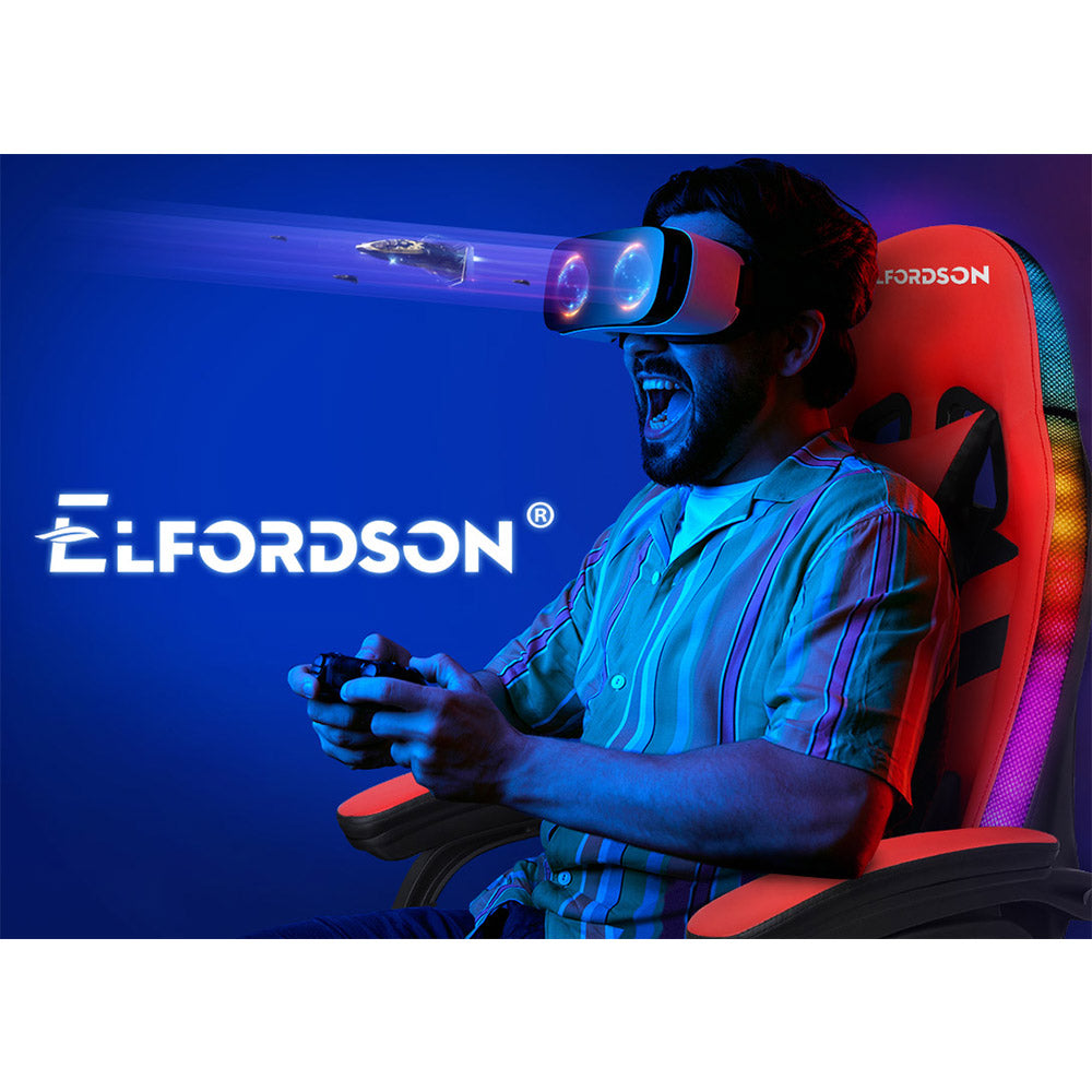 ELFORDSON Gaming Chair with RGB LED Light 8-Point Massage, Red & Black