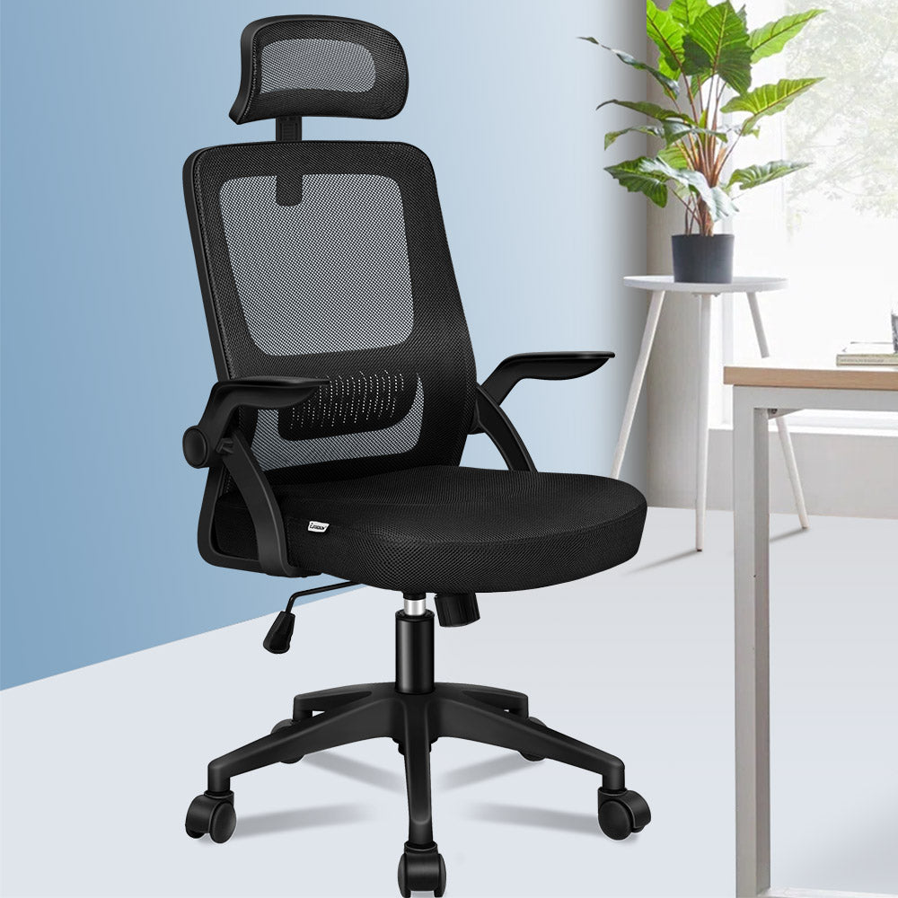 ELFORDSON Mesh Office Chair Executive Fabric Seat Tilt Computer All Black