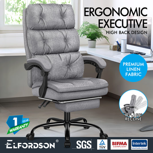 ELFORDSON Office Chair Executive Computer Fabric Work Seat Recliner Gaming