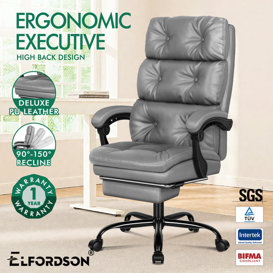 ELFORDSON Office Chair Executive Computer PU Leather Seat Work Recliner Gaming