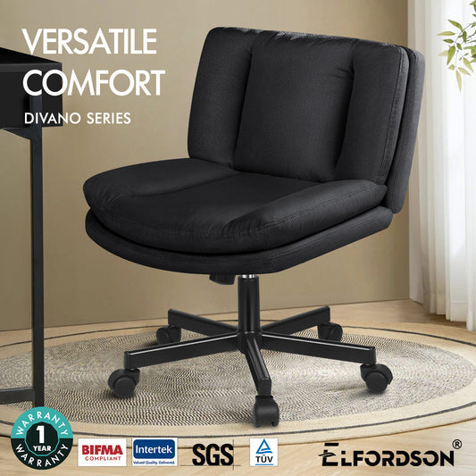 ELFORDSON Armless Office Desk Chair Mid Back Wide Seat Fabric Black