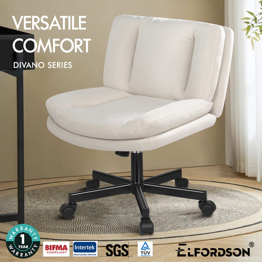 ELFORDSON Armless Office Desk Chair Mid Back Wide Seat Fabric Beige
